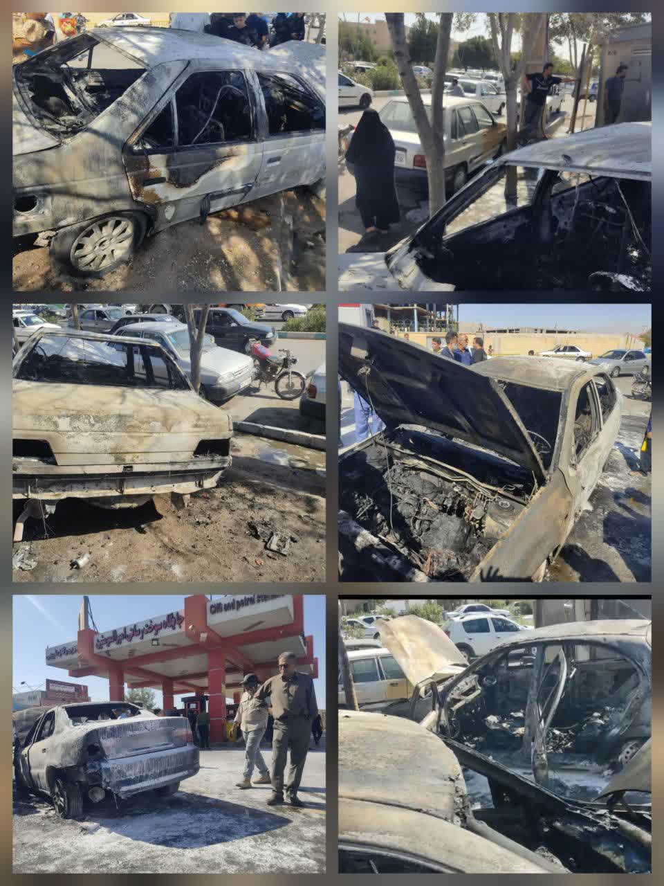 حادثه آتش‌سوزی برای سه دستگاه خودرو در یک جایگاه سوخت؛ بدون تلفات جانی
